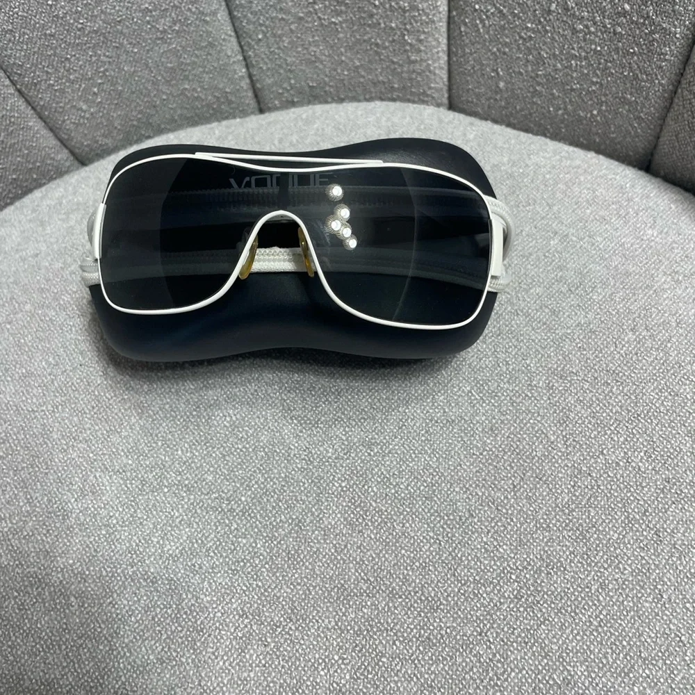 Vogue White Frame Silver Gradient Shield Sunglasses with Case